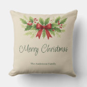 Elegant Holly & Red Bow Christmas -  クッション (正面)