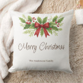Elegant Holly & Red Bow Christmas -  クッション (ブランケット)