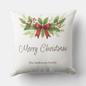Elegant Holly & Red Bow Christmas -  クッション (裏面)