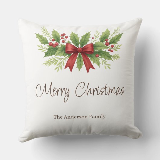 Elegant Holly & Red Bow Christmas -  クッション (裏面)