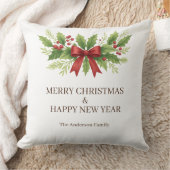 Elegant Holly & Red Bow Christmas -  クッション (ブランケット)