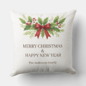 Elegant Holly & Red Bow Christmas -  クッション (裏面)