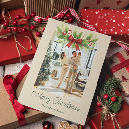 Elegant Holly & Red Bow Christmas -  シーズンカード