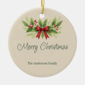 Elegant Holly & Red Bow Christmas -  セラミックオーナメント (正面)