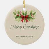 Elegant Holly & Red Bow Christmas -  セラミックオーナメント (裏面)