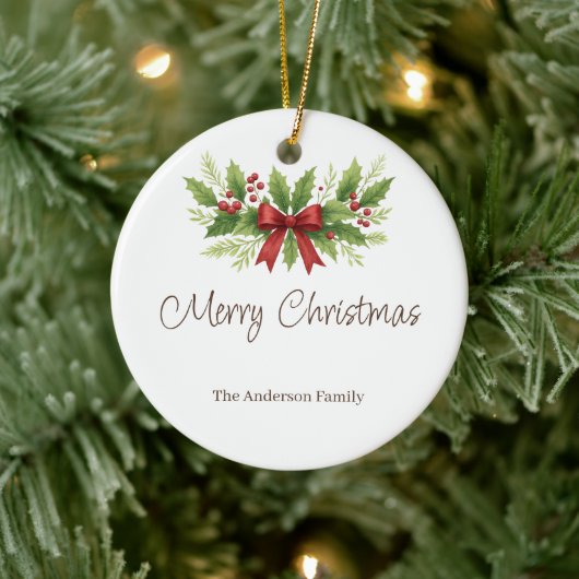 Elegant Holly & Red Bow Christmas -  セラミックオーナメント (ツリー)