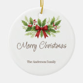 Elegant Holly & Red Bow Christmas -  セラミックオーナメント (正面)