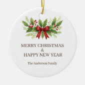 Elegant Holly & Red Bow Christmas -  セラミックオーナメント (正面)