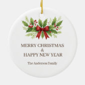 Elegant Holly & Red Bow Christmas -  セラミックオーナメント (裏面)