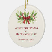 Elegant Holly & Red Bow Christmas -  セラミックオーナメント (左)