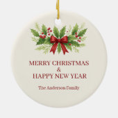 Elegant Holly & Red Bow Christmas -  セラミックオーナメント (裏面)