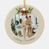 Elegant Holly & Red Bow Christmas -  セラミックオーナメント (正面)