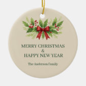 Elegant Holly & Red Bow Christmas -  セラミックオーナメント (正面)