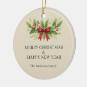 Elegant Holly & Red Bow Christmas -  セラミックオーナメント (左)