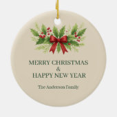 Elegant Holly & Red Bow Christmas -  セラミックオーナメント (裏面)