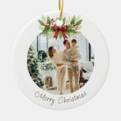 Elegant Holly & Red Bow Christmas -  セラミックオーナメント (正面)