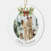 Elegant Holly & Red Bow Christmas -  セラミックオーナメント (左)