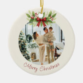 Elegant Holly & Red Bow Christmas -  セラミックオーナメント (正面)
