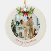 Elegant Holly & Red Bow Christmas -  セラミックオーナメント (裏面)