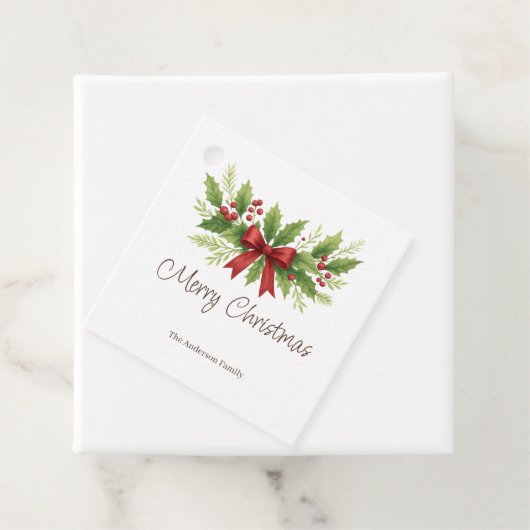 Elegant Holly & Red Bow Christmas -  フェイバータグ (インサイチュ)