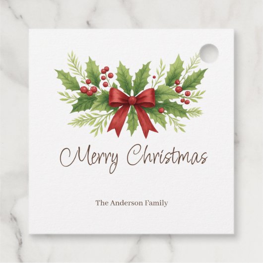 Elegant Holly & Red Bow Christmas - フェイバータグ (裏面)