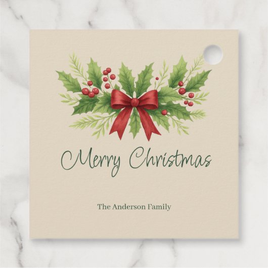 Elegant Holly & Red Bow Christmas -  フェイバータグ (裏面)