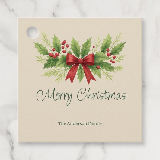 Elegant Holly & Red Bow Christmas -  フェイバータグ (正面)