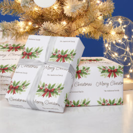 Elegant Holly & Red Bow Christmas -  ラッピングペーパー