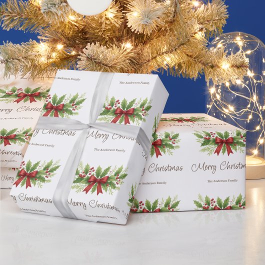 Elegant Holly & Red Bow Christmas -  ラッピングペーパー (クリスマス)