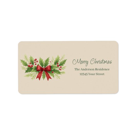 Elegant Holly & Red Bow Christmas -  ラベル (正面)