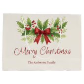 Elegant Holly & Red Bow Christmas -  ラージペーパーバッグ (裏面)