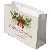 Elegant Holly & Red Bow Christmas -  ラージペーパーバッグ (裏面アングル)