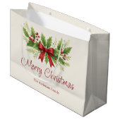 Elegant Holly & Red Bow Christmas -  ラージペーパーバッグ (正面アングル)
