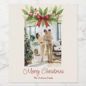 Elegant Holly & Red Bow Christmas -  ワインラベル (シングルラベル)