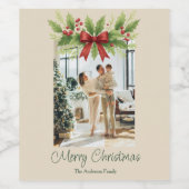 Elegant Holly & Red Bow Christmas -  ワインラベル (シングルラベル)