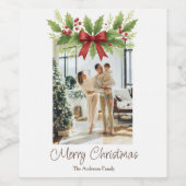 Elegant Holly & Red Bow Christmas -  ワインラベル (シングルラベル)