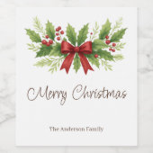 Elegant Holly & Red Bow Christmas - ワインラベル (シングルラベル)
