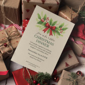 Elegant Holly & Red Bow Christmas Dinner -  招待状