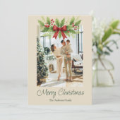 Elegant Holly & Red Bow Christmas Holiday Card (スタンド正面)