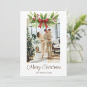 Elegant Holly & Red Bow Christmas Holiday Card (スタンド正面)