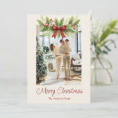 Elegant Holly & Red Bow Christmas Holiday Card (スタンド正面)