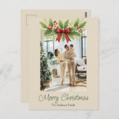Elegant Holly & Red Bow Christmas Postcard ポストカード (正面/裏面)