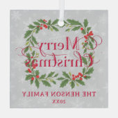 Elegant Holly Wreath Merry Christmas  ガラスオーナメント (裏面)