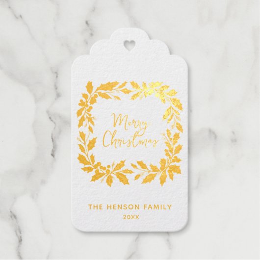Elegant Holly Wreath Merry Christmas  ギフトタグ (正面)