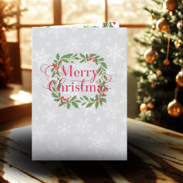 Elegant Holly Wreath Merry Christmas  シーズンカード
