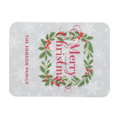 Elegant Holly Wreath Merry Christmas  マグネット (横)