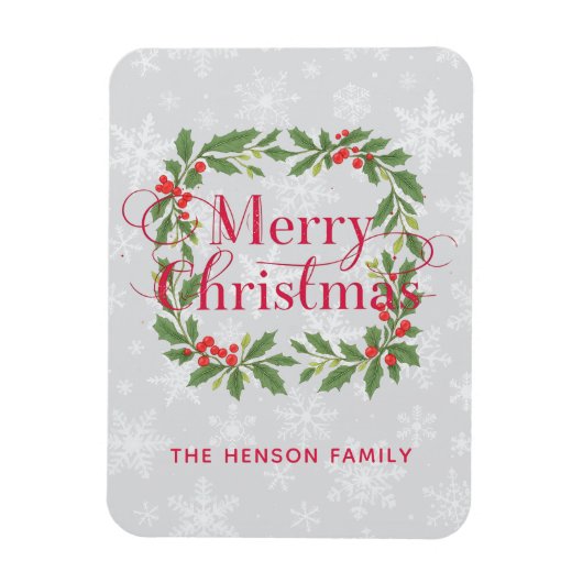 Elegant Holly Wreath Merry Christmas  マグネット (縦)