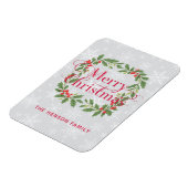 Elegant Holly Wreath Merry Christmas  マグネット (左側)