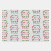 Elegant Holly Wreath Merry Christmas ラッピングペーパーシート (正面)