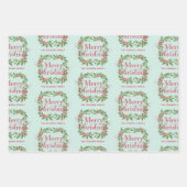 Elegant Holly Wreath Merry Christmas ラッピングペーパーシート (正面)